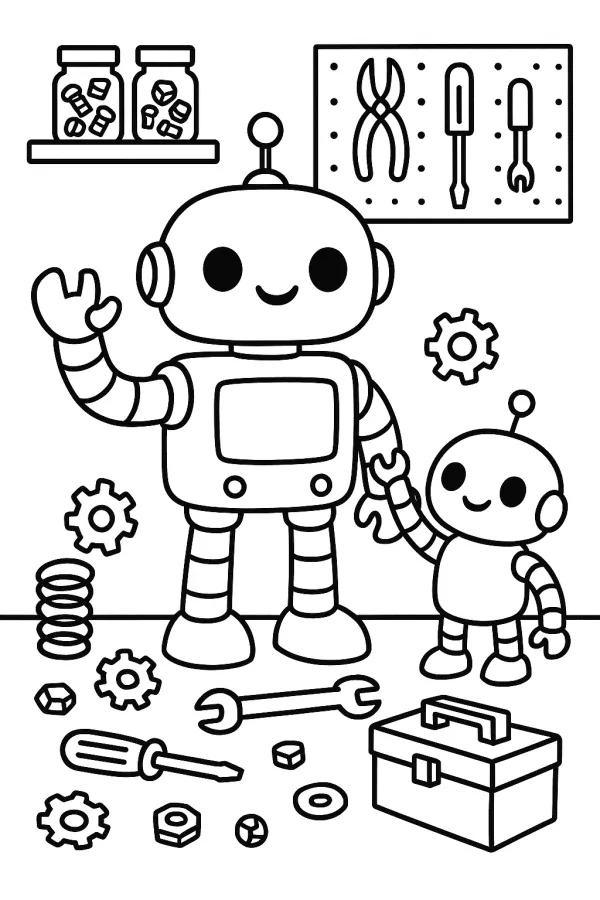 Robot Workshop coloring page