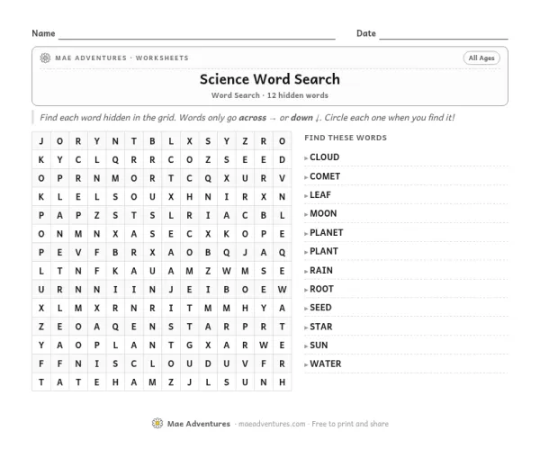 Science word search thumbnail